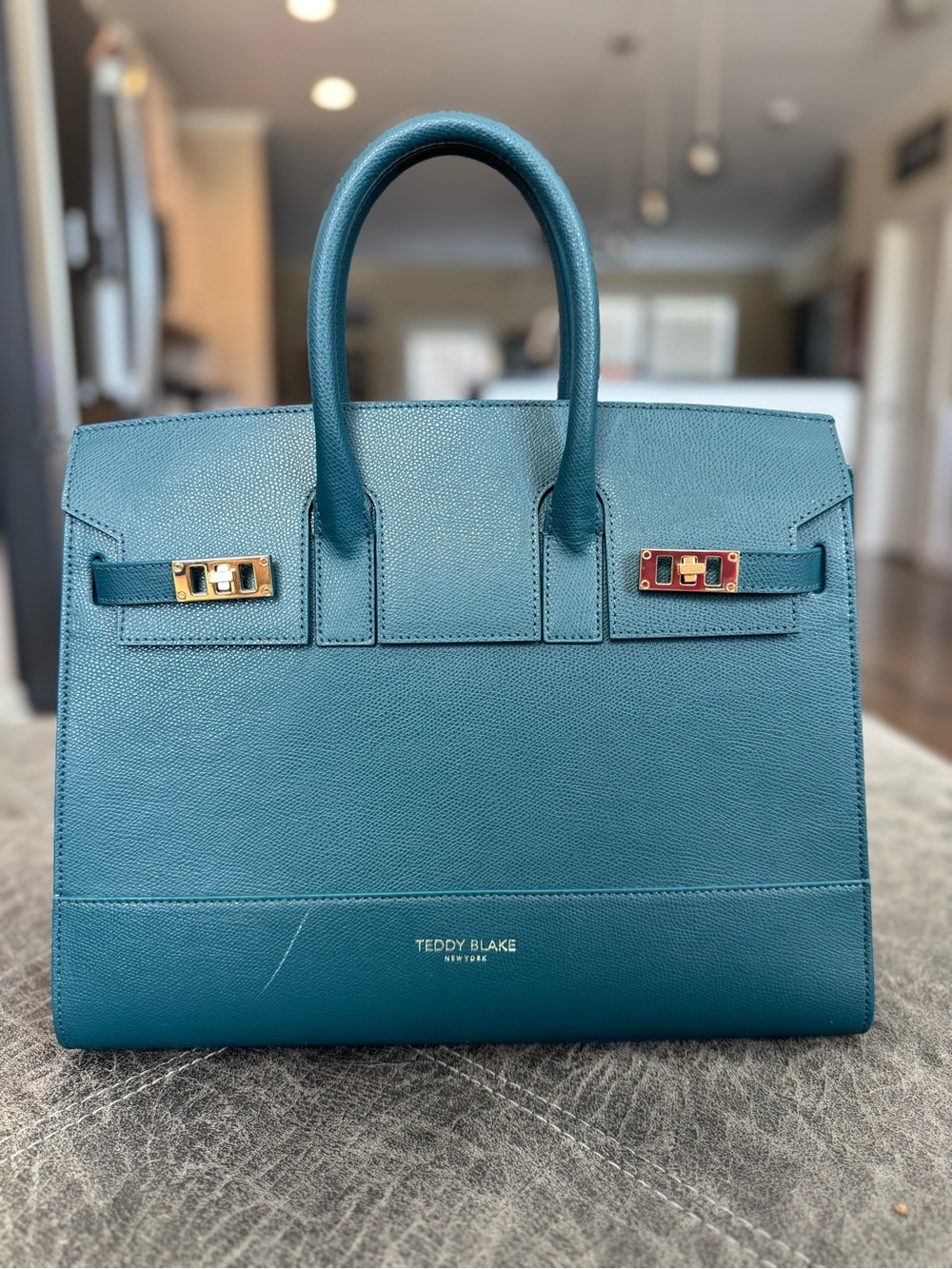 Teddy Blake Georgia 11” Palmellato Leather Bag – Dark Blue w/ Strap
